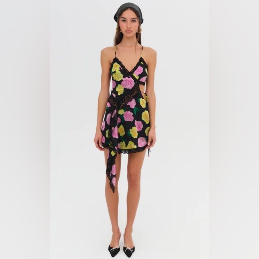 FOR LOVE & LEMONS Madison Mini Dress in Black Floral Size XS